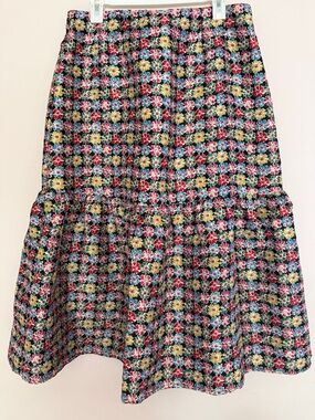 Tuckernuck Black A-Line Skirt with Pink, Yellow, Blue & Green Daisies
